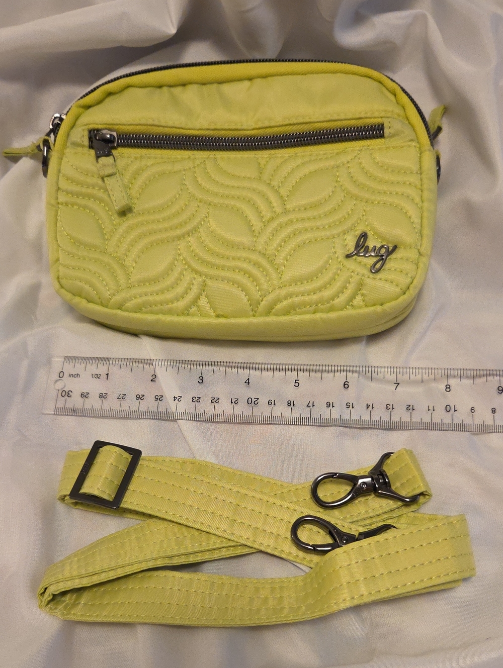 lug Quilted Lime Crossbody Bag with Front Zip